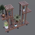 Elegant Multi tiered Wooden Plant Stand With Wheels Displaying Various Potted Plants
