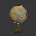 Detailed World Globe With Red Wooden Base And Metal Stand