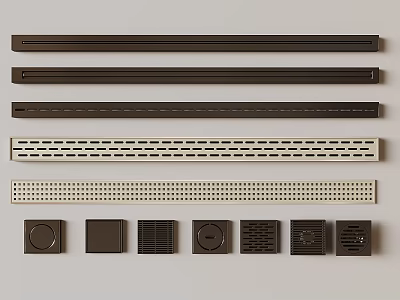 Modern Bathroom Accessories With Various Design Strip And Grid Drain Covers 3d model