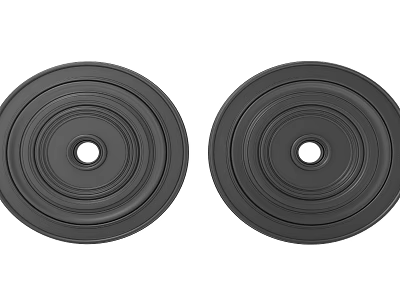 Two Decorative Carved Black Circular Discs With Central Holes And Textured Surfaces 3d model