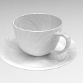 White Ceramic Cup And Saucer With Elegant Swirl Pattern Design 3d model