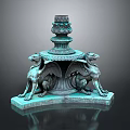 Bronze Fountain Sculpture with Winged Griffin Statues and Multi Tiered Pedestal Design on Reflective Base