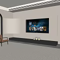 Modern Living Room Interior TV Stand With Large Screen TV And Decorative Lights