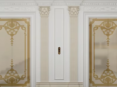 Public Facility Elevator Hall With White Walls And Ornate Golden Decorations 3d model Public Facility Elevator Hall With White Walls And Ornate Golden Decorations 3d model