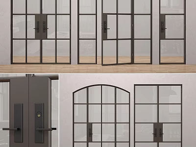 Modern Swing Doors With Glass Panes And Metal Frame For Interior Design 3d model