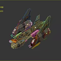 Detailed Futuristic Spaceship 3D Model With Metallic Body And Orange Gray Accents