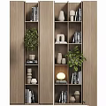 Wooden Storage Shelves With Green Plants Books White Decorative Ornaments And Lamp
