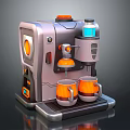 Modern Gray Orange Kitchen Coffee Machine With Water Tank And Two Cups Design 3d model