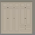 White Modern Wardrobe With Multiple Cabinet Doors And Drawers With Golden Handles