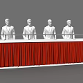 Formal Podium Setup With Red Curtain And Four Suited Figures Standing
