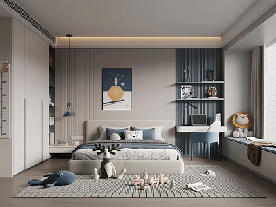Modern Kids Bedroom With Bed Toys And Study Area 3d model
