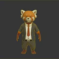 Anthropomorphic Red Panda Game And Movie Character In Blue Suit With Red Tie