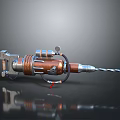 Steampunk Style Drill Tool With Brown Wooden Grip Metal Components And Long Drill Bit