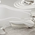Modern Reception Interior Design With Curved White Desk And Circular Lighting 3d model