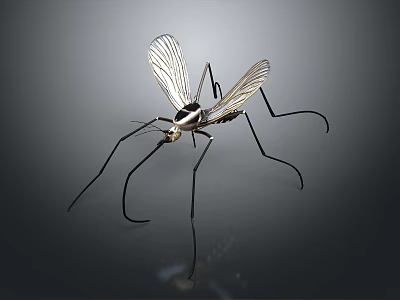 Detailed Mosquito With Transparent Wings Long Legs And Black White Body On Gray Background 3d model