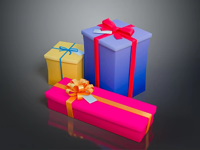 Colorful Decorative Gift Boxes in Yellow Blue Pink with Ribbons and Bows for Daily Use 3d model