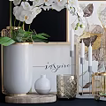Elegant Decorative Ornament Set With White Orchids Butterfly Art Golden Accents And Inspire Framed Decor