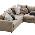 Sectional Sofa With Multiple Patterned Cushions In Neutral Beige Cozy Design 3d model