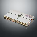 Vintage Style Decorative Ornament Set with Stack of Envelopes Tied with String and Stamps