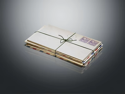 Vintage Style Decorative Ornament Set with Stack of Envelopes Tied with String and Stamps 3d model