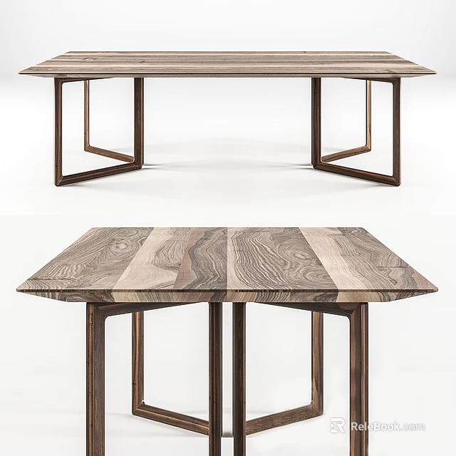 Modern Conference Table With Wooden Top And Metal Geometric Legs Design 3d model 