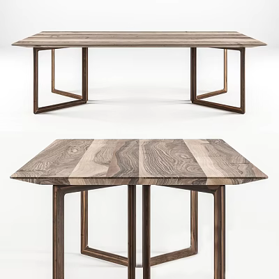 Modern Conference Table With Wooden Top And Metal Geometric Legs Design 3d model