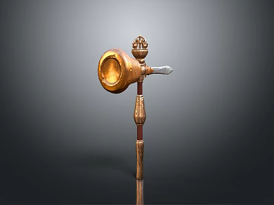Intricate Ornamental Sculpture Carving With Golden Horn Top And Metal Tip 3d model