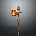 Intricate Ornamental Sculpture Carving With Golden Horn Top And Metal Tip