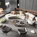 Modern Light Sofa And Coffee Table Set With Cushions Armchairs On Stylish Rug Interior