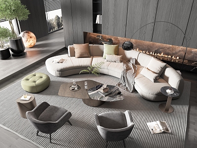 Minotti Sofa Coffee Table Combination Curved Sofa Special-shaped Sofa Multi-person Sofa Coffee Table 3d model