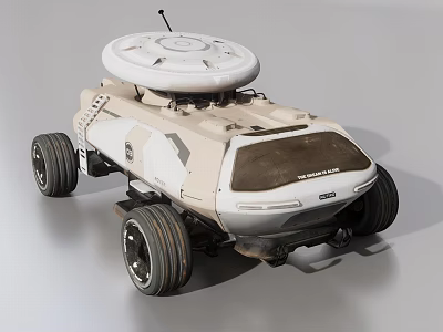 Armored Military Weapon System On Unmanned Wheeled Vehicle With Top Shield Disc Structure 3d model