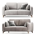 Light Gray Modern Fabric Two-Seater Sofa with Decorative Cushions and Wooden Legs