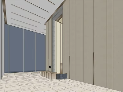 Modern Reception Area Interior Design With Minimalist Wall Panels And Tile Floor Front Desk 3d model