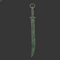 Ancient Bronze Dagger with Ringed Handle and Slender Blade Showcasing Historical Weapon Design