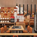 Modern Hot Pot Restaurant Interior With Wooden Decor Plants Dining Tables And Seating