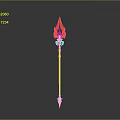 Fiery Magical Weapon With Red Flame Shaped Head And Ornate Pole Design