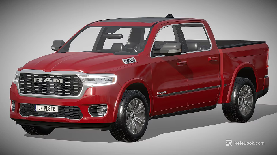 Red RAM Pickup Truck Exterior Design And Details 3d model 