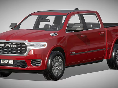 Red RAM Pickup Truck Exterior Design And Details 3d model