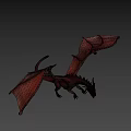 Red Dragon Game And Movie Character With Large Wings Open Mouth Fierce Posture