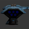 Blue Cosmic Spaceship With Circular Thrusters And 3D Design For Space Exploration