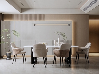 Modern Restaurant Simple Restaurant Marble Long Dining Table Casual Dining Chair Single Chair Metal Chandelier 3d model