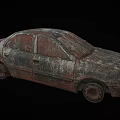 Rusty Old Car With Damaged Body And Corroded Wheels On Black Background 3d model