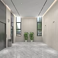 Modern Elevator Hallway With 1F Sign Elevators Light Walls And Marble Floor 3d model
