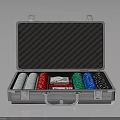 Silver Open Metal Case With Colored Poker Chips And Playing Cards