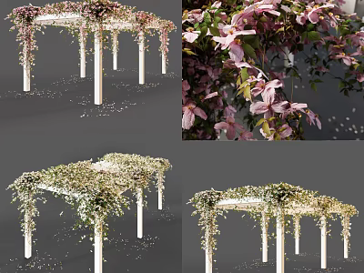 Elegant Outdoor Pergola With White Columns And Hanging Pink Flowers 3d model