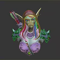 Mystical Elven Woman with Purple Hood Blue Skin Silver Hair and Shoulder Arrows