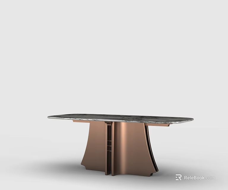 Elegant Modern Dining Table with Marble Top and Copper Base Design 3d model 