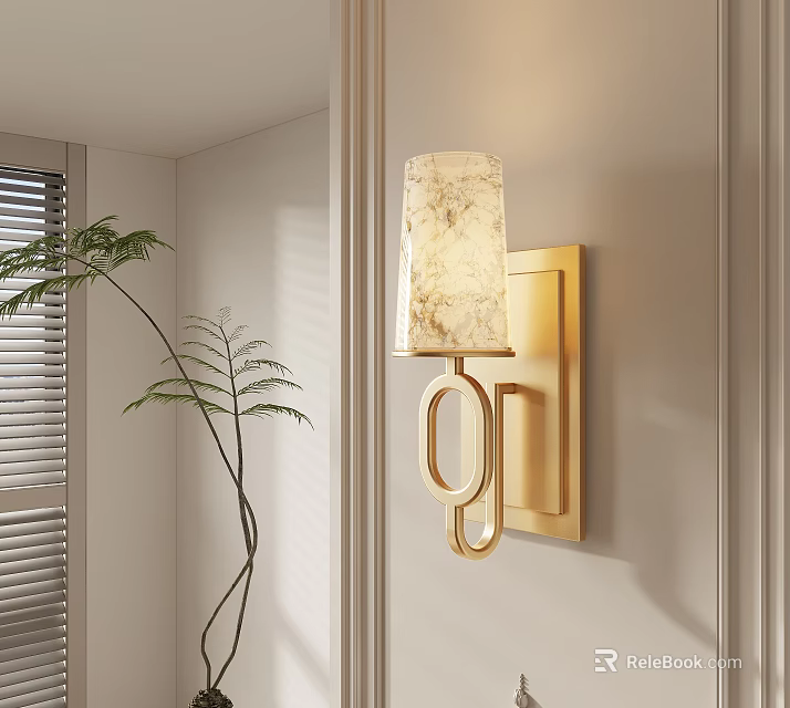 Modern Golden Wall Sconce With Ivory Marble Shade And Soft Indoor Lighting Design 3d model 