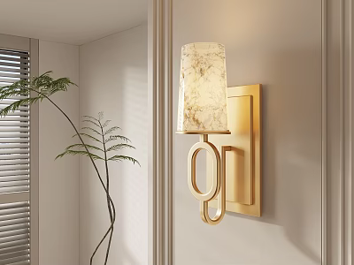 Modern Golden Wall Sconce With Ivory Marble Shade And Soft Indoor Lighting Design 3d model