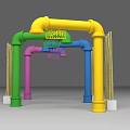 Colorful Pipe Garden Ornament With Arched Structure And Bamboo Sticks